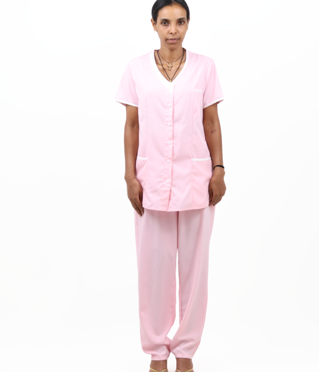 Women’s Short-Sleeve With-Collar Housemaid Uniform Set – Light Blue
