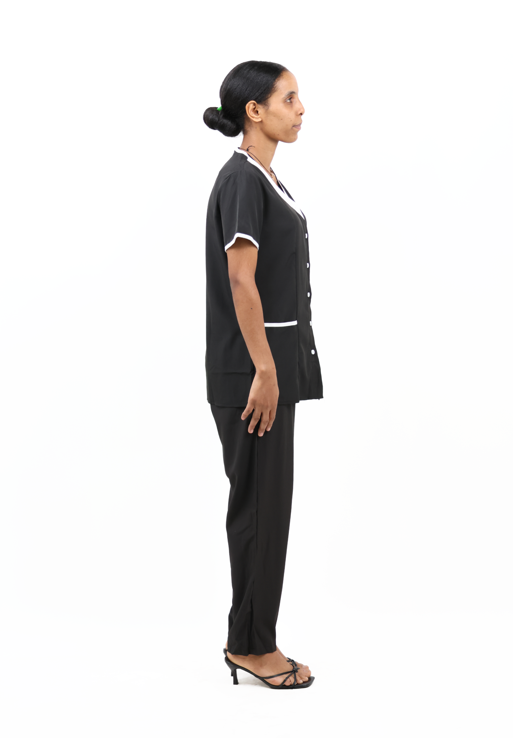 Women’s Short-Sleeve Collarless Housemaid Uniform Set – Black - Image 2