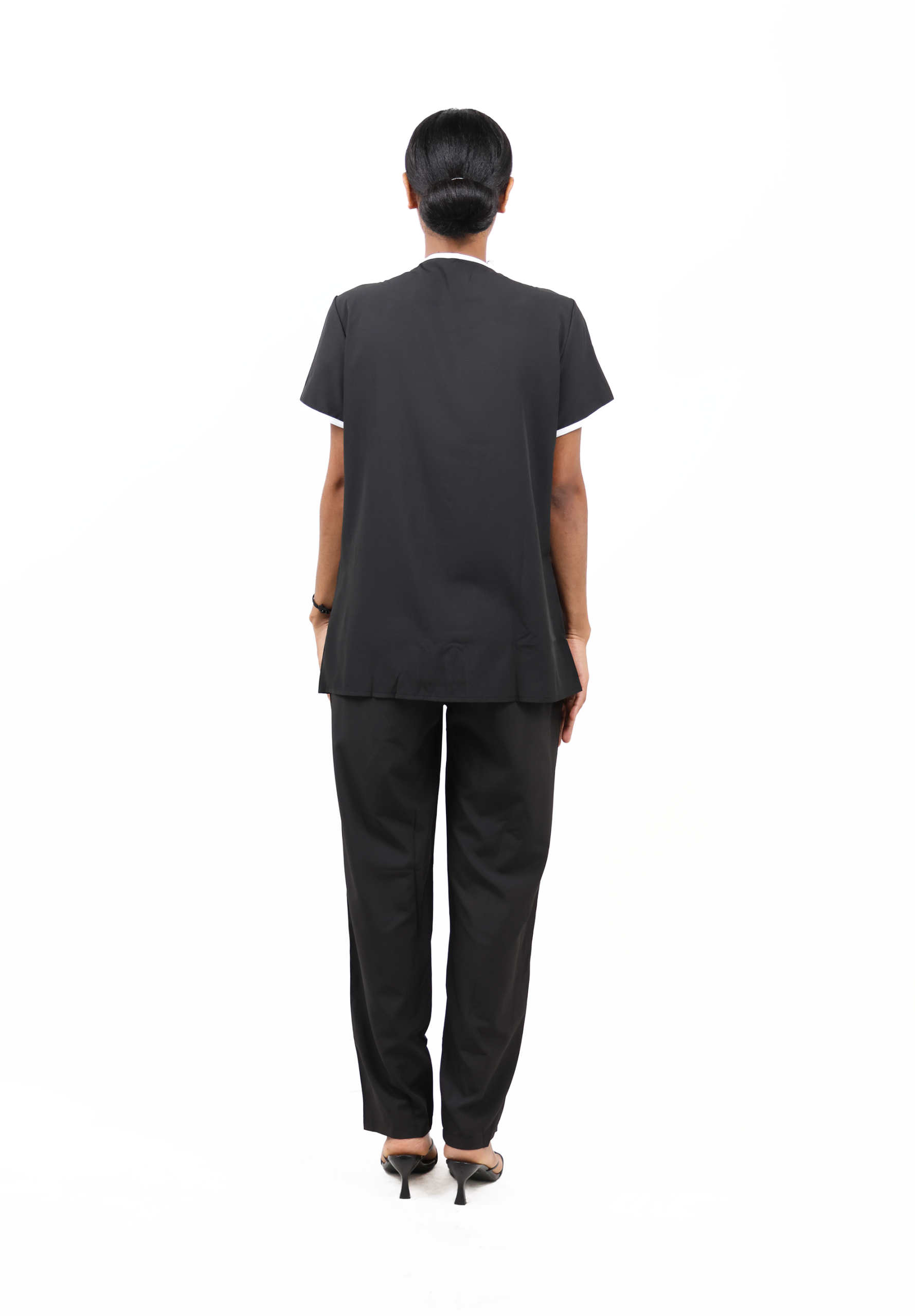 Women’s Short-Sleeve Collarless Housemaid Uniform Set – Black - Image 4