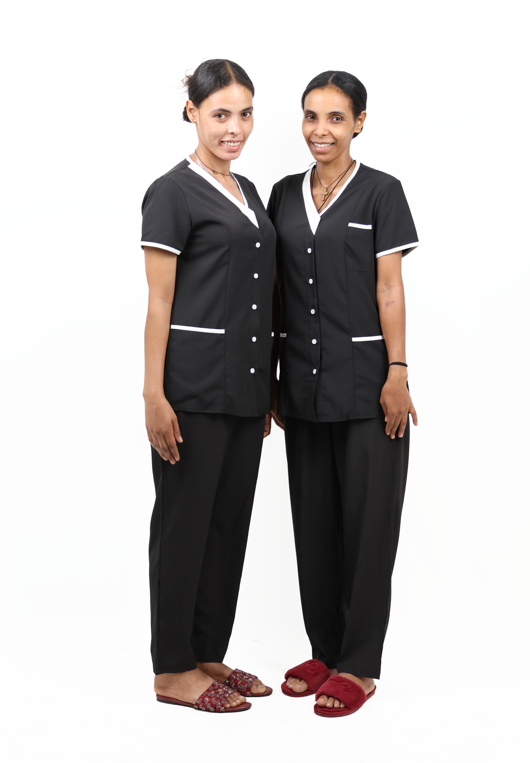 Women’s Short-Sleeve Collarless Housemaid Uniform Set – Black - Image 6