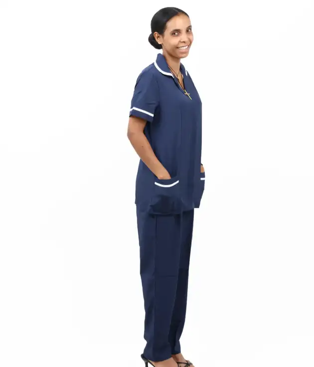 Women’s Short-Sleeve With-Collar Housemaid Uniform Set – Navy Blue