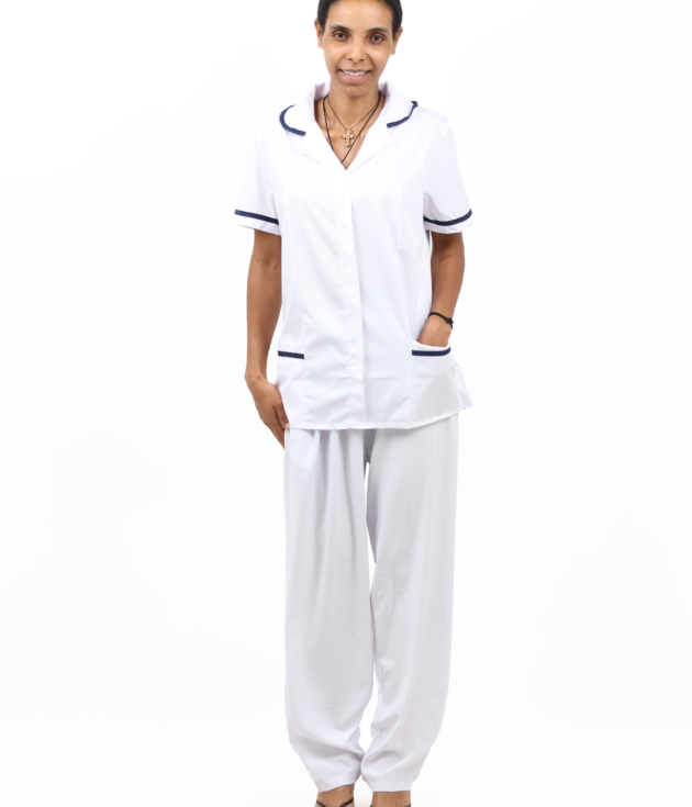 Women’s Short-Sleeve With-Collar Housemaid Uniform Set – White