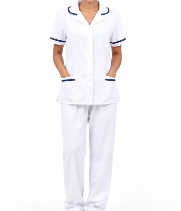 Women’s Short-Sleeve With-Collar Housemaid Uniform Set – White Maid Uniform