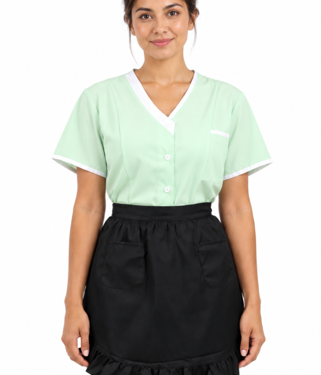 Black Maid Uniform Waist Apron with Ruffled Hem & Pockets